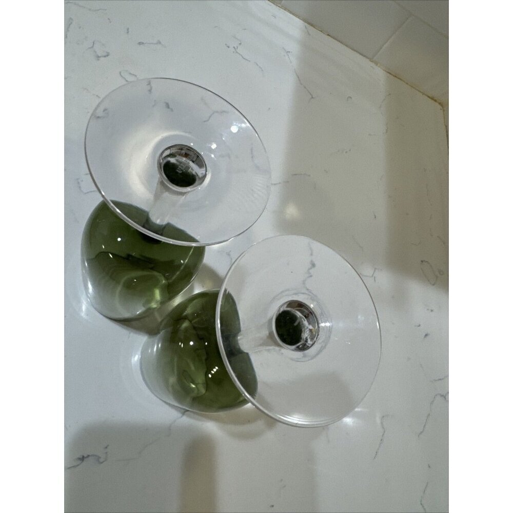 Fostoria Green Water Wine Delicate Drink Glass Goblet Stemware Set Of 2 - Picture 6 of 8